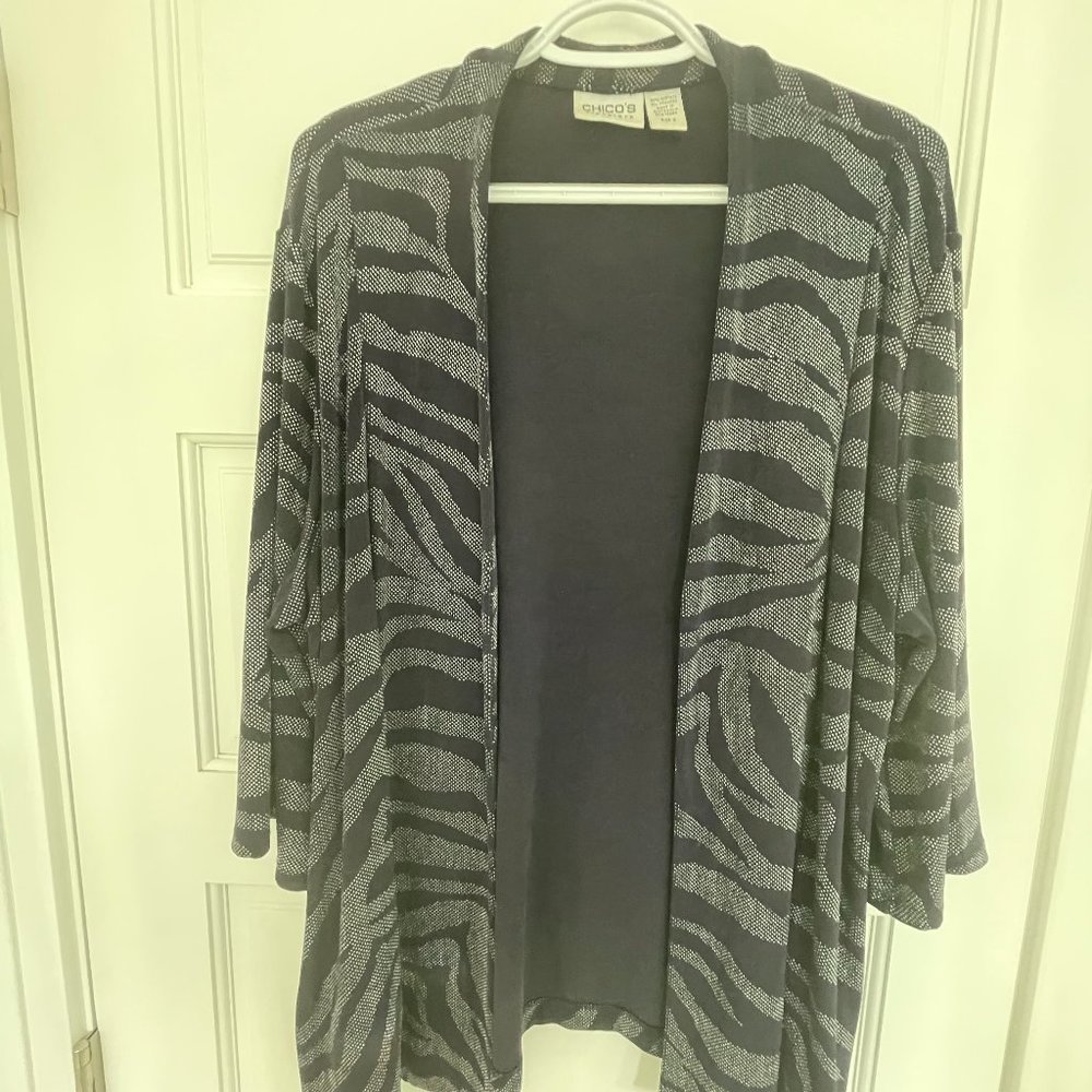 Chico's Travelers Womens Multicolor Printed Open Front Cardigan Sweater